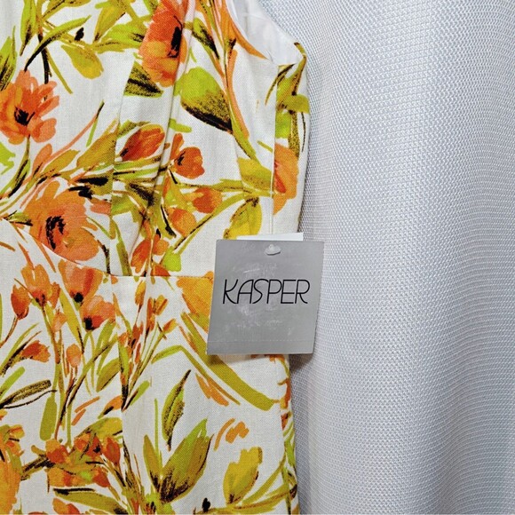 NWT Kasper Linen Blend Dress 8 Floral Sheath Straight Orange White Green Key New - Picture 10 of 10